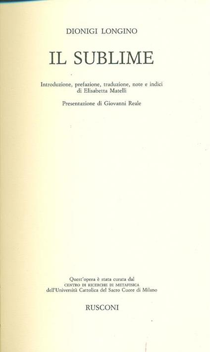 Il sublime - Pseudo Longino - copertina
