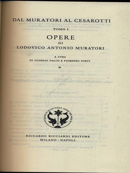 Lodovico Antonio Muratori. Opere. Vol. 44 Tomo I  - copertina