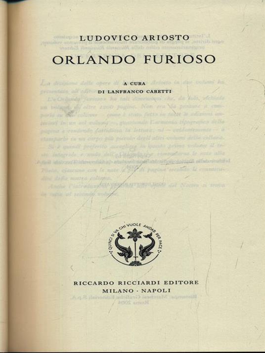 Ludovico Ariosto. Orlando Furioso. Vol. 19 - copertina