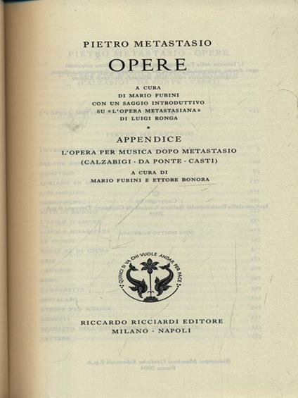 Pietro Metastasio. Opere. Appendice: l'Opera per musica dopo Metastasio. Vol. 41 - copertina