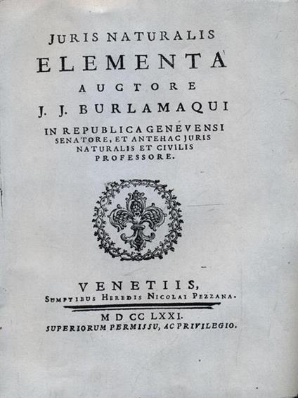Juris Naturalis Elementa - Jean-Jacques Burlamaqui - copertina