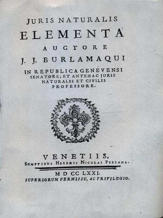 Juris Naturalis Elementa - Jean-Jacques Burlamaqui - copertina