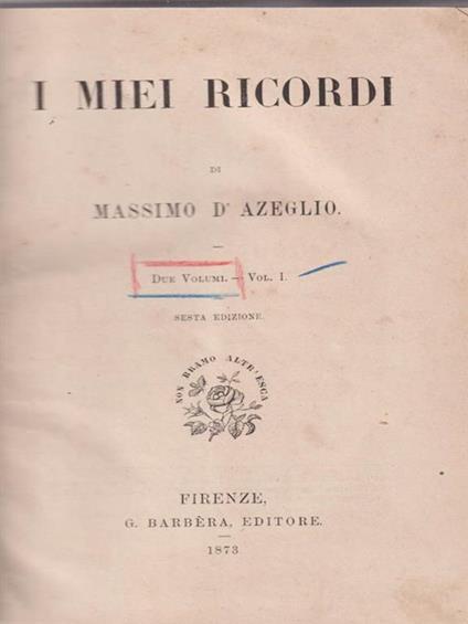 I Miei ricordi - Massimo D'Azeglio - copertina