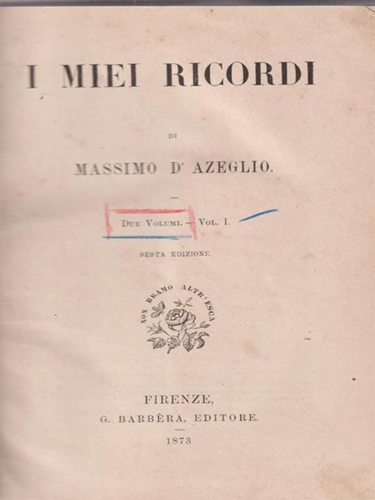 I Miei ricordi - Massimo D'Azeglio - copertina