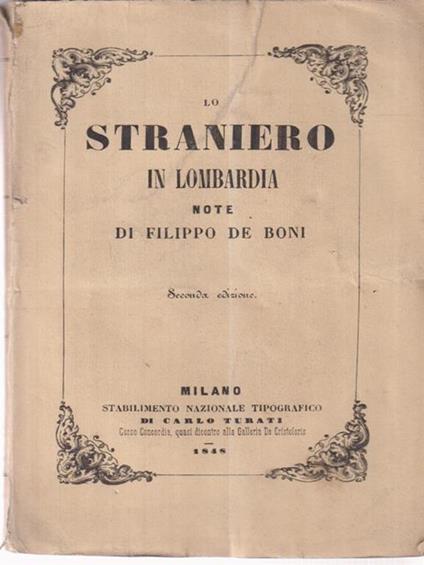 Lo straniero in Lombardia - Filippo De Boni - copertina