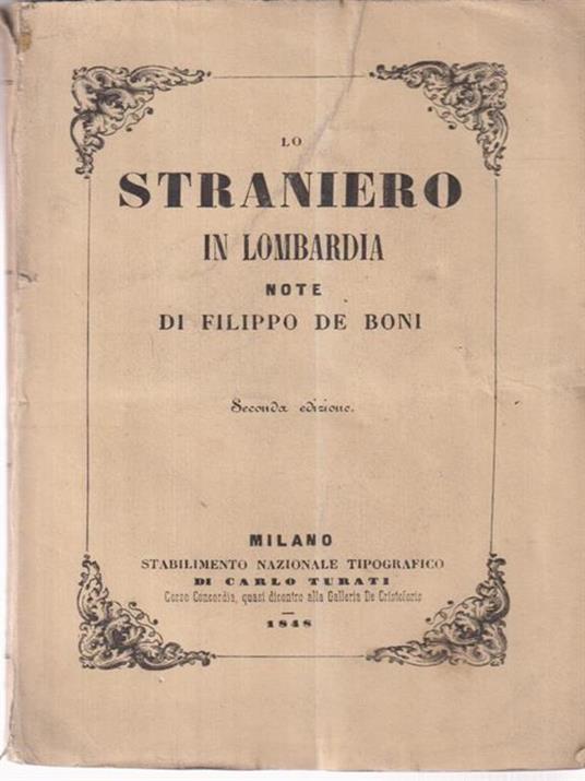 Lo straniero in Lombardia - Filippo De Boni - copertina