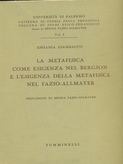 La metafisica come esigenza nel Bergson - Epifania Giambalvo - copertina