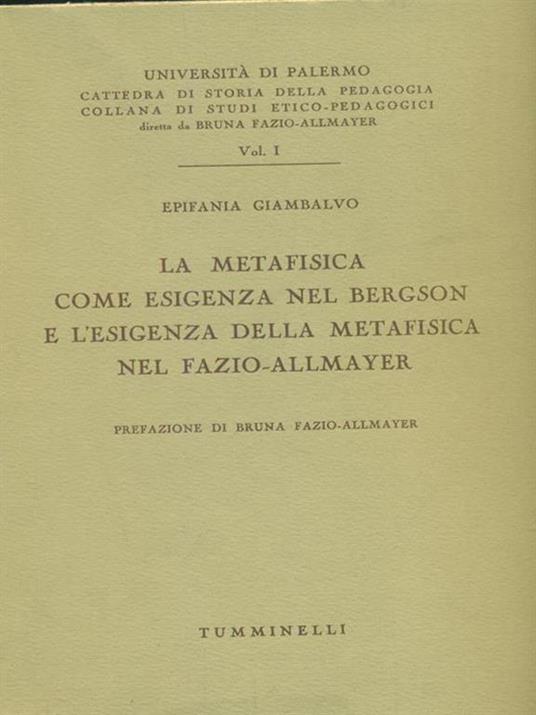 La metafisica come esigenza nel Bergson - Epifania Giambalvo - copertina