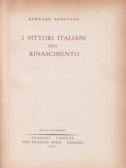 I Pittori italiani del Rinascimento - Bernard Berenson - copertina