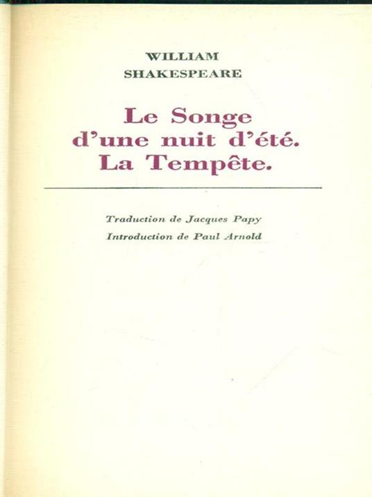 Le sogne d'une nuit d'ete. La tempete - William Shakespeare - copertina