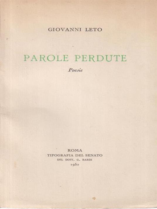 Parole Perdute. Copia autografata - Giovanni Leto - copertina