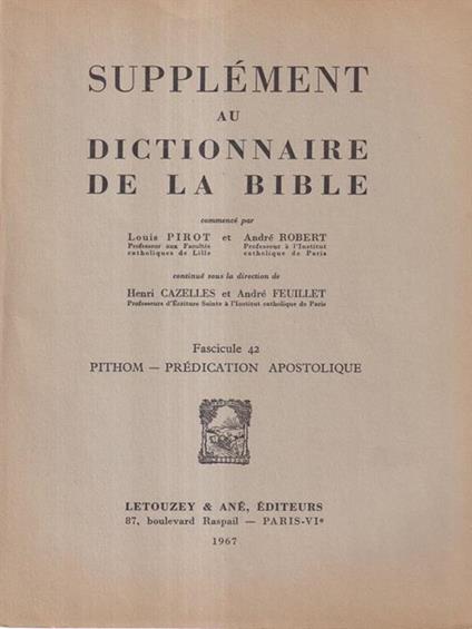 Supplement au dictionnaire de la Bible fascicule 42 - copertina