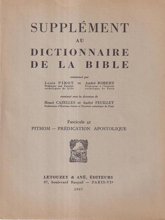 Supplement au dictionnaire de la Bible fascicule 42 - copertina