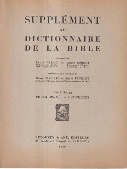 Supplement au dictionnaire de la Bible fascicule 44 - copertina