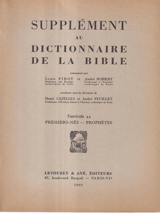Supplement au dictionnaire de la Bible fascicule 44 - copertina