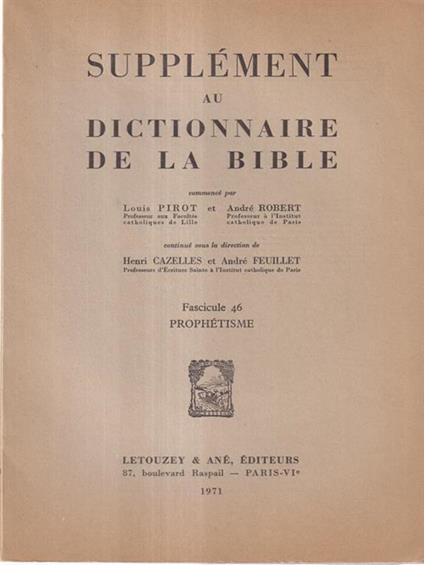 Supplement au dictionnaire de la Bible fascicule 46 - copertina