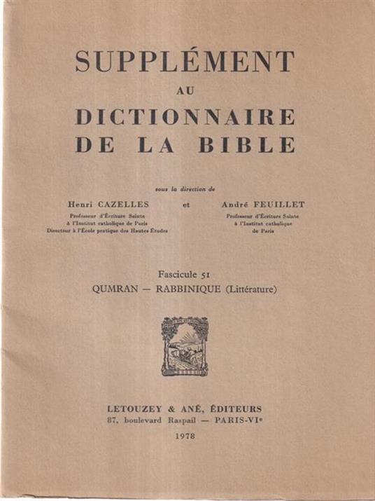 Supplement au dictionnaire de la Bible fascicule 51 - copertina