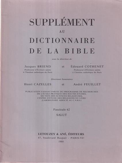 Supplement au dictionnaire de la Bible fascicule 62 - copertina