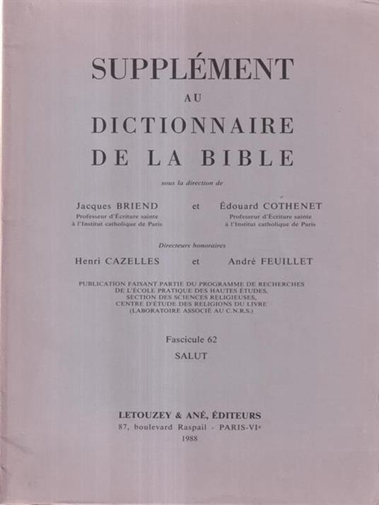 Supplement au dictionnaire de la Bible fascicule 62 - copertina