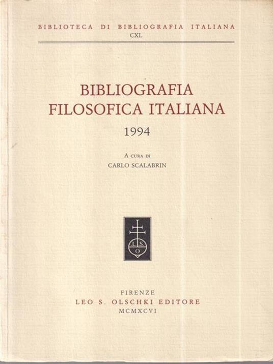 Bibliografia Filosofica Italiana. 1994 - Carlo Scalabrin - copertina
