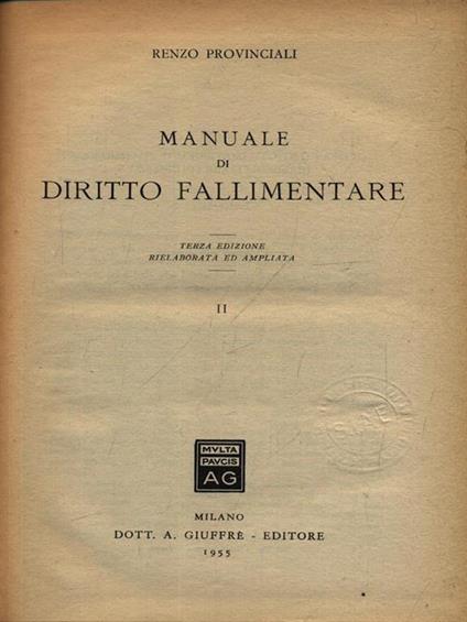 Manuale di diritto fallimentare. 2 Voll - Renzo Provinciali - copertina