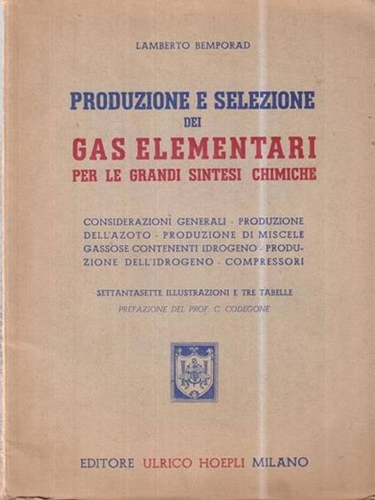 Produzione e Selezione dei Gas Elementari - Lamberto Bemporad - copertina