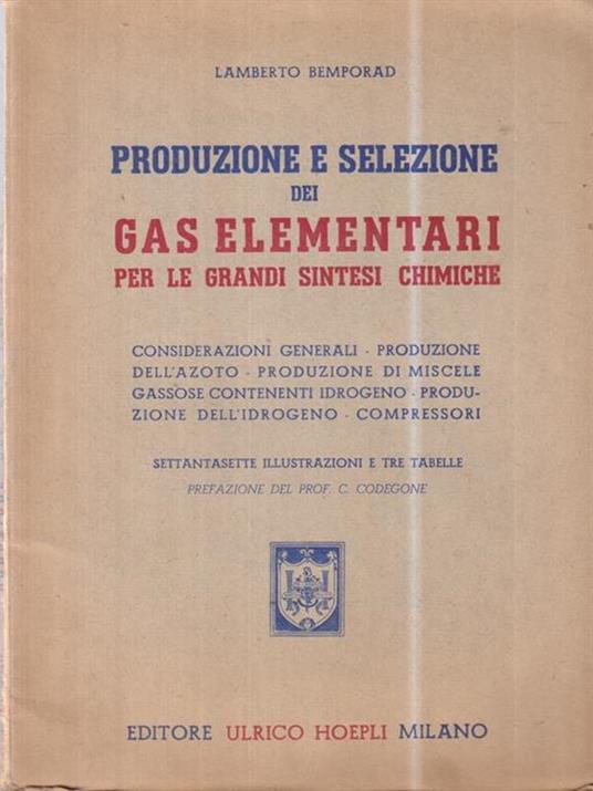 Produzione e Selezione dei Gas Elementari - Lamberto Bemporad - copertina