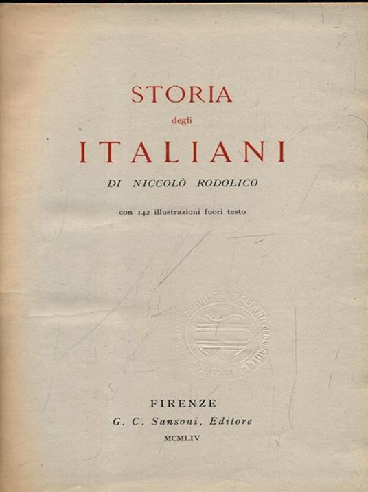 Storia Degli Italiani - Niccolò Rodolico - copertina