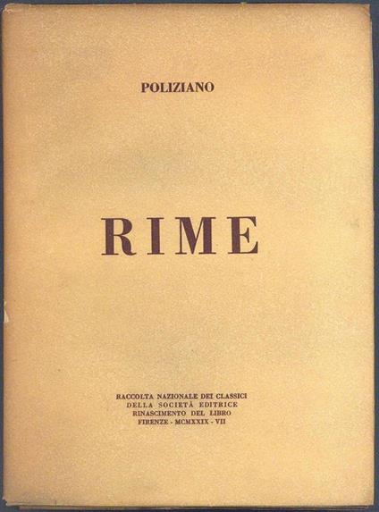 Rime - Angelo Poliziano - copertina
