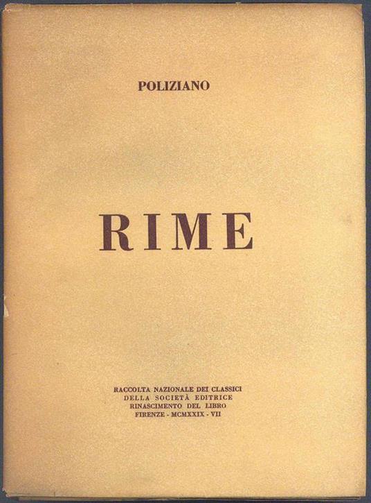 Rime - Angelo Poliziano - copertina