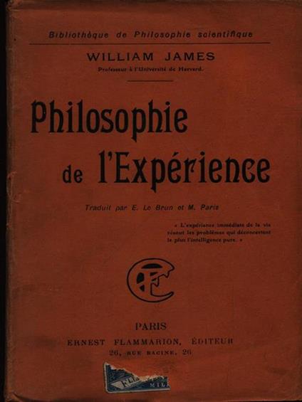 Philosophie de l'experience - William James - copertina