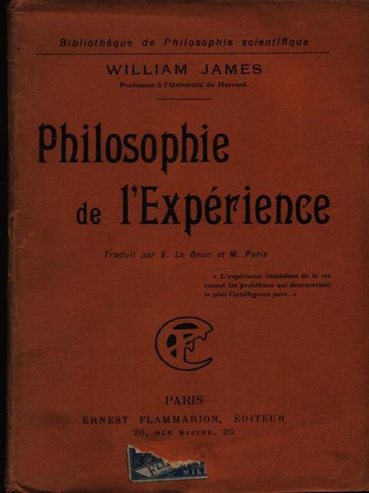 Philosophie de l'experience - William James - copertina