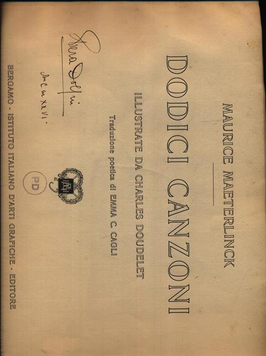Dodici canzoni - Maurice Maeterlinck - copertina