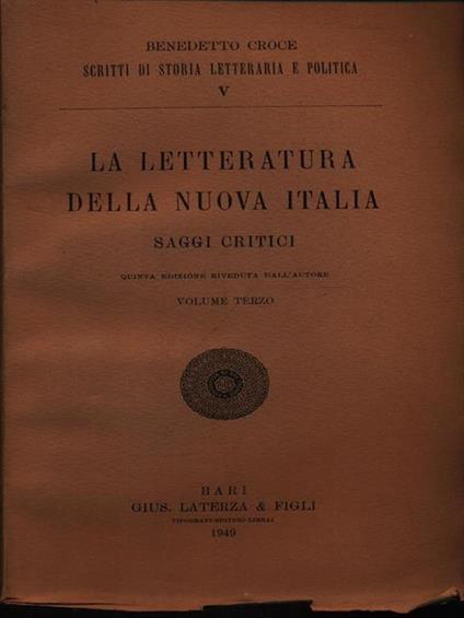La letteratura della Nuova Italia vol. 3 - Benedetto Croce - copertina