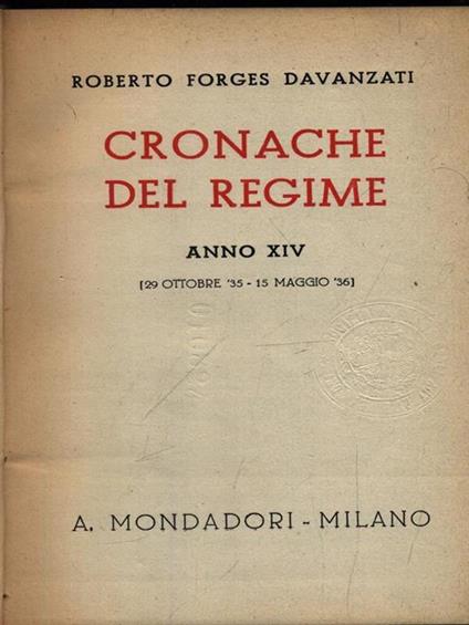 Cronache Del Regime vol. III Anno XIV - Roberto Forges Davanzati - copertina