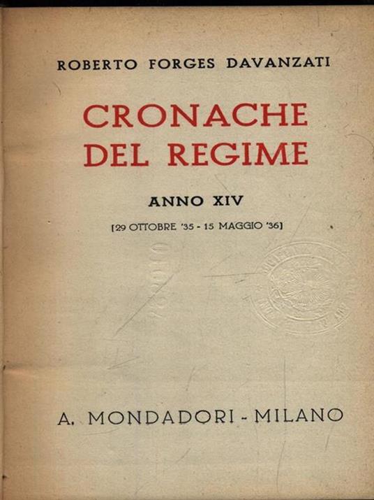 Cronache Del Regime vol. III Anno XIV - Roberto Forges Davanzati - copertina