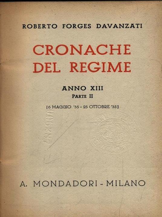 Cronache Del Regime vol. II Anno XIII - Roberto Forges Davanzati - copertina
