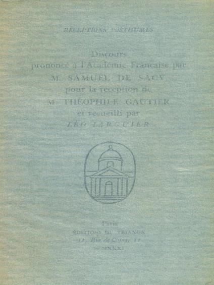 Receptions de Gautier - Samuel de Sacy - copertina