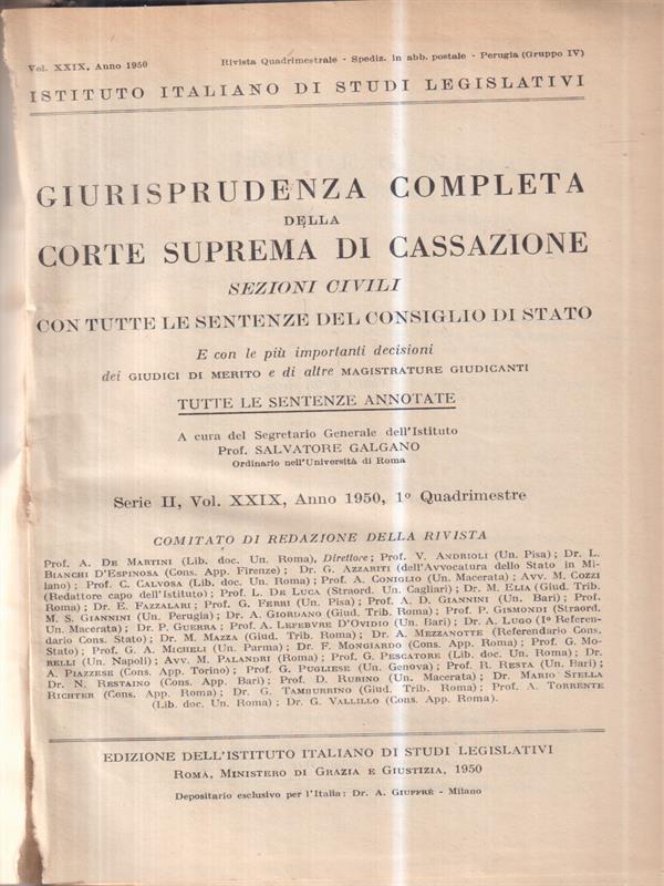 Giurisprudenza completa della corte suprema di cassazione 1950, I quadrimestre