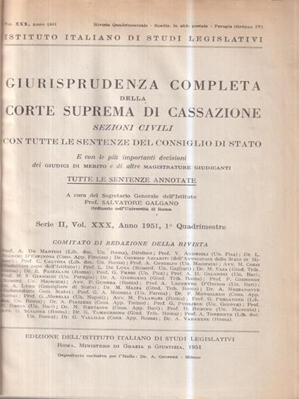 Giurisprudenza completa della corte suprema di cassazione 1951, I quadrimestre - copertina
