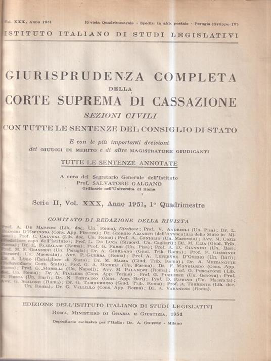 Giurisprudenza completa della corte suprema di cassazione 1951, I quadrimestre - copertina