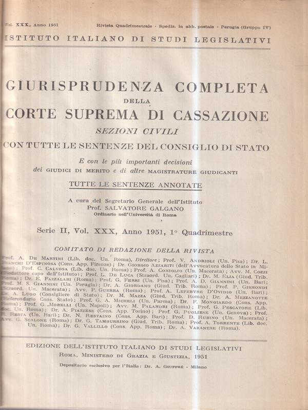 Giurisprudenza completa della corte suprema di cassazione 1951, I quadrimestre