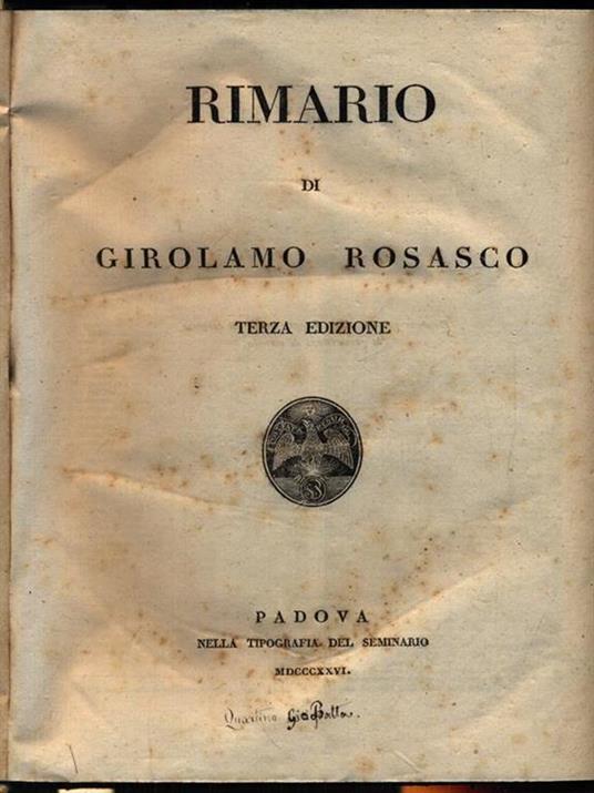 Rimario - Girolamo Rosasco - copertina