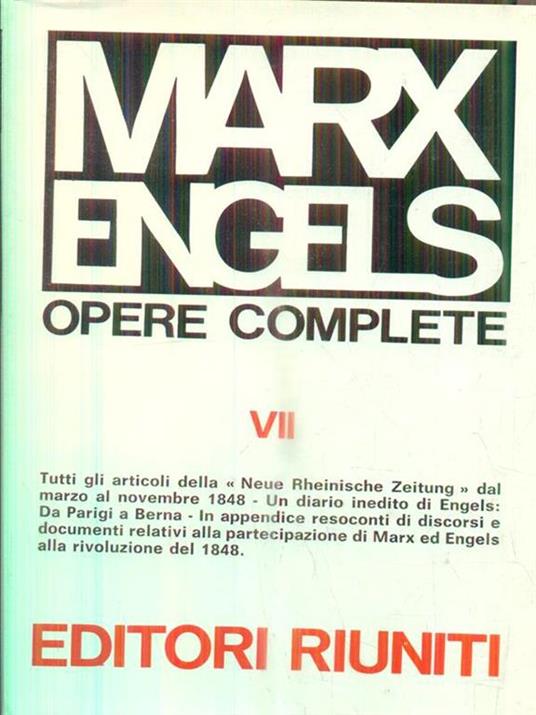Opere. Vol VII. Marzo-novembre 1848 - Karl Marx - copertina
