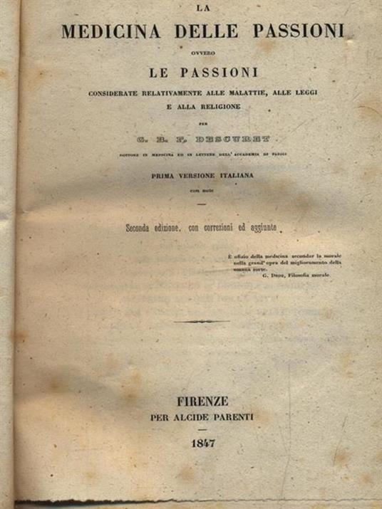 La medicina delle passioni - G.B. Descuret - copertina