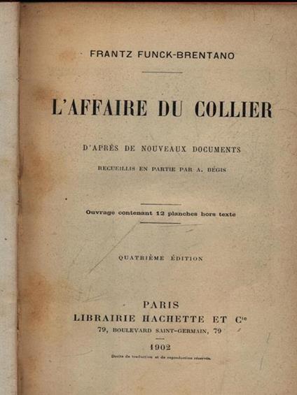 L' affaire du collier - Frantz Funck-Brentano - copertina