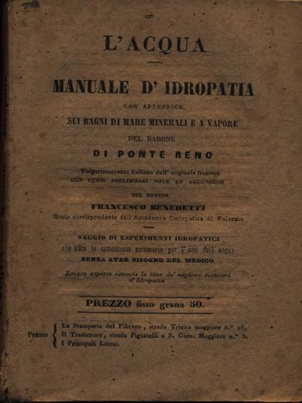 L' acqua manuale d'idropatia - Ponte Reno - copertina
