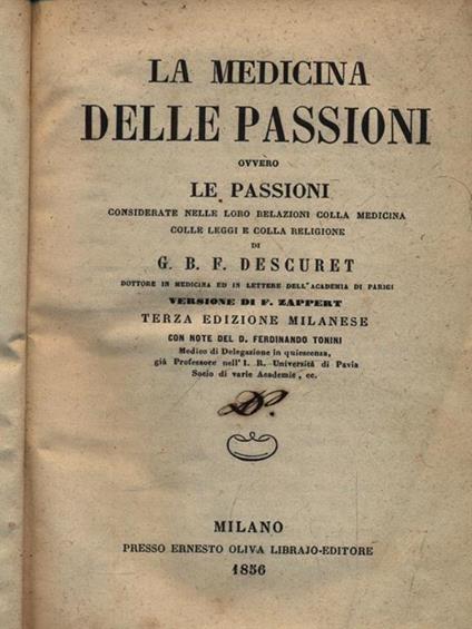La medicina delle passioni - G. B. F. Descuret - copertina
