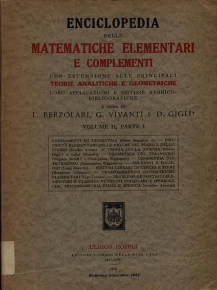 Enciclopedia delle matematiche elementari e complementi vol.II parte II -   - copertina