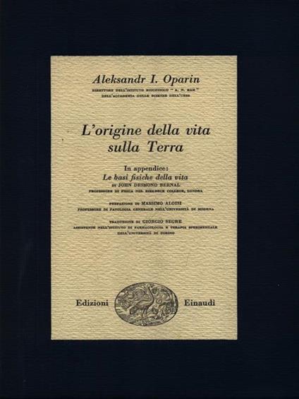L' origine della vita sulla Terra - Aleksandr I. Oparin - copertina